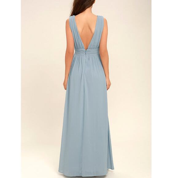Lulus NWT Heavenly Hues Light Blue Plunging Chiffon Sleeveless Maxi Dress Small - Picture 6 of 10